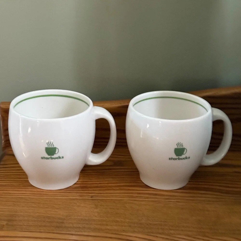 Starbucks Barista Coffee Mugs Set of 2 White Green Logo 2003 Vintage Ceramic